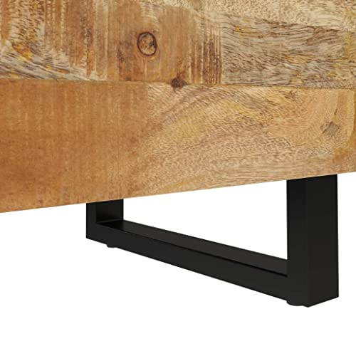 Industrial Nightstand with Storage, Solid Mango Wood Bedside Table, Compact Rustic End Table with Black Iron Legs for Bedroom Living Room - size: Compact