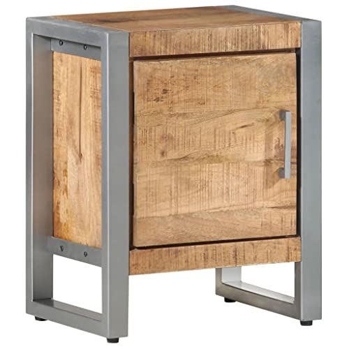 Industrial Nightstand 11.8 x 15.7 x 19.7 in Rough Mango Wood Brown Bedside Cabinet with Iron Frame No Assembly Needed for Bedroom and Living Room