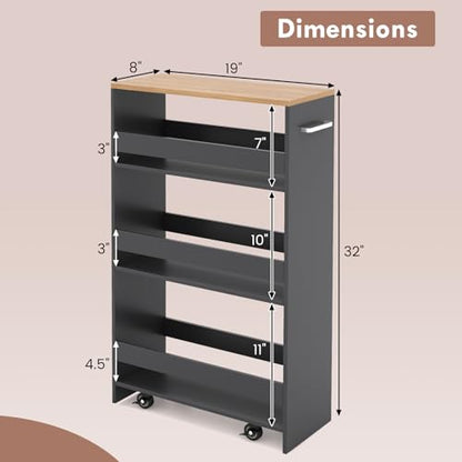 LOKO 4-Tier Rolling Storage Cart, 8 Inches Slim Kitchen Cart on Wheels with Open Shelves & Handle, Laundry Room Cart Between Washer and Dryer, for Narrow Space Bathroom Next to Fridge (Grey & Natural) - color: Grey & Natural