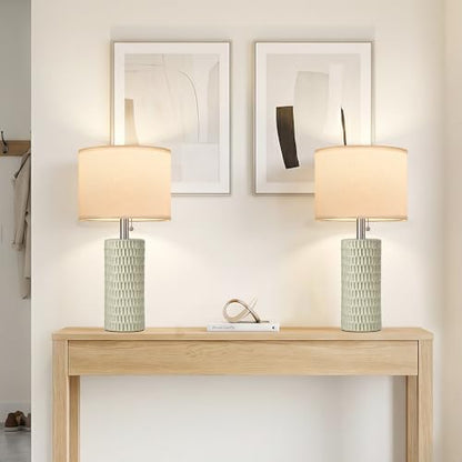 Reaketon Table Lamps for Living Room Set of 2, Ceramic Table Lamps for Bedroom, 20" Modern Lamps for Night Stands, Light Green - color: Light Green