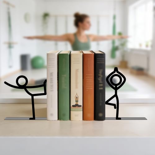 Metal Bookends Yoga People Book Ends for Shelves | Figurine Bookends Decorative Unique Desk Bookend Black Book Stopper for Home Reading Bookshelf Decor Book Lovers Gift - style: Yoga People