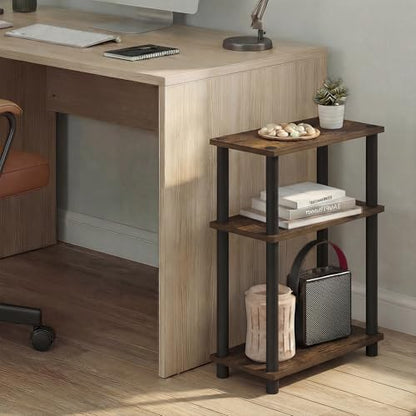Furinno Turn-N-Tube Narrow Side Table, 3-Tier Rectangular Modern End Table with Storage Shelf, Slim Toolless Assembly Nightstand, Night Stand, Bedside Table, for Living Room, Bedroom, Amber Pine - color: Amber Pine/Black