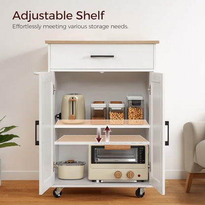 MAHANCRIS Kitchen Island on Wheels with Drop Leaf, Folding Countertop Kitchen Island Cart, Kitchen Island Table with Towel Rack, Drawer, for Kitchen, Dining Room, White and Natural KINW12501 - color: White and Natural