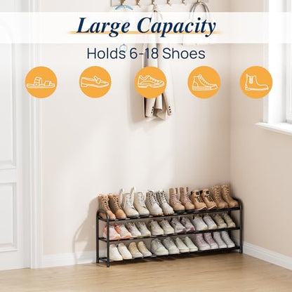 ENJOYBASICS 3 Tier Expandable Shoe Rack for Closet, Free Standing Metal Shoe Shelf Storage Organizer Holder 18 Pairs, Adjustable Width Shoe Rack for Entryway Small Space, Black - size: 3 Tier (6-18 Pairs)