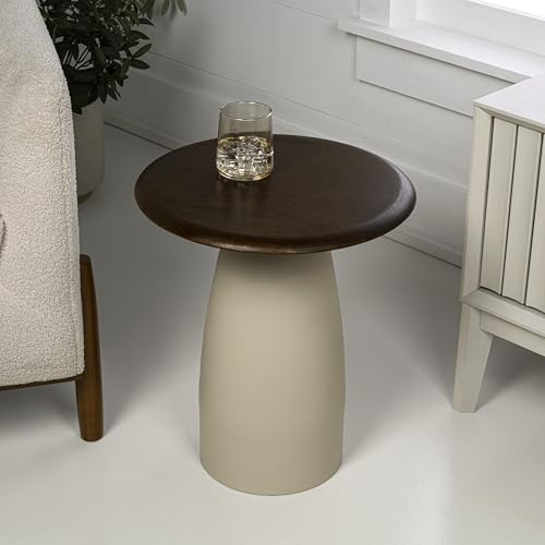 JONATHAN Y Otto 18" Round Mango Wood and Iron End Table, Modern Side Table with Curved Pedestal Base for Living Room, Bedroom, Small Spaces, Walnut and Warm Ivory END5001B - color: Walnut Wood/Warm Ivory, style: Round Top