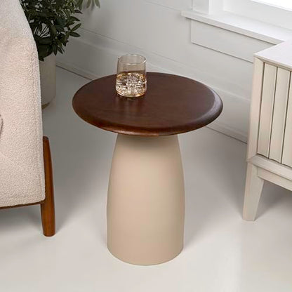 JONATHAN Y Otto 18" Round Mango Wood and Iron End Table, Modern Side Table with Curved Pedestal Base for Living Room, Bedroom, Small Spaces, Walnut and Warm Ivory END5001B - color: Walnut Wood/Warm Ivory, style: Round Top