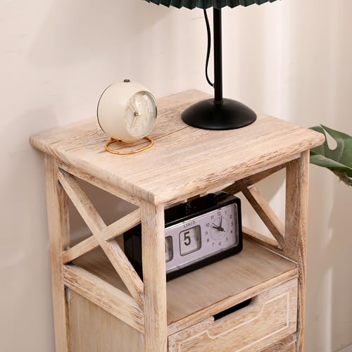 Fully Assembled 30in Height Nightstand, Pre- Assembled Bathroom Floor Cabinet with Shelf and Storage Drawer, Tall End Table No Assembly Chest for Living Room Bedroom-Distressed White - color: Distressed White