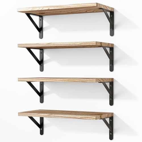 Fixwal Floating Shelves for Wall, Wood Wall Mounted Shelves for Bedroom, Bathroom, Living Room, Kitchen Storage and Decor(Rustic Brown, Set of 4, 16.5 Inch) - color: Rustic Brown