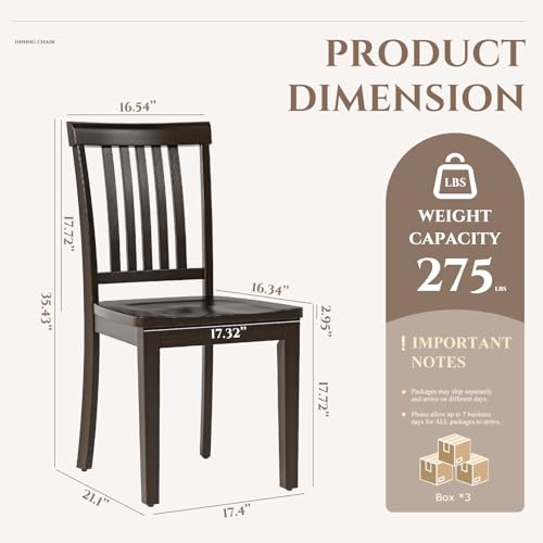 COLAMY Wooden Dining Chairs Set of 6, Solid Rubberwood Kitchen & Dining Room Chairs,Windsor Style Seating, Rustic Dining Table Chairs, Non-Slip Foot Pads, Farmhouse & Traditional Seating,Dark Brown - color: Darkbrown, size: Set of 6