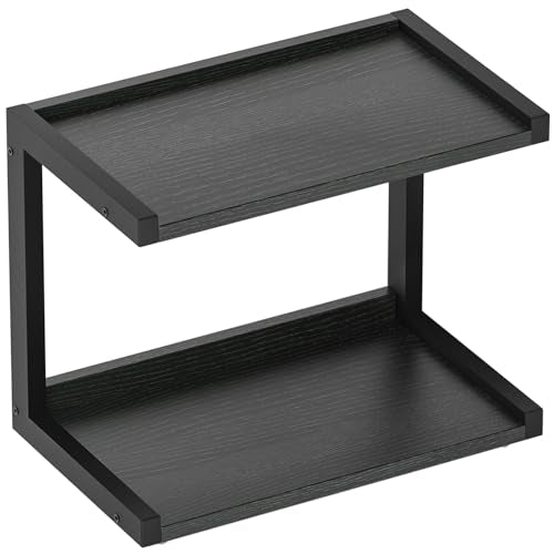 MARTY 2 Tier 12.6"x7.7" Counter Shelf Organizer Kitchen Spice Rack for Countertop, Coffee Station Organizer for Mugs Cups, Wood Shelf Desk Storage Organizer for Bathroom Home Office (Black) - color: Black, size: Small
