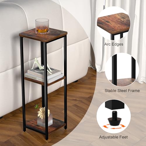 10" Wide Square Drink Table with Adjustable Feet - 3-Tier Small Side Table for Apartments, Balcony & Office | Space-Saving, Lightweight & Multi-Functional (Plants, Books, Drinks, Brown) - color: Brown, size: 3-Tier-10"wide