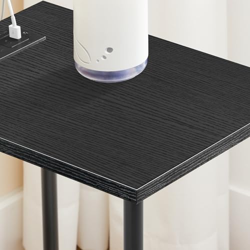HOOBRO Side Table with Charging Station, Set of 2 End Tables with USB Port and Outlets, Nightstand with 2-Layer Storage Shelves for Small Spaces, Living Room, Bedroom, Black BK09UBZP201 - color: Black