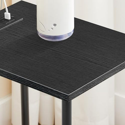 HOOBRO Side Table with Charging Station, Set of 2 End Tables with USB Port and Outlets, Nightstand with 2-Layer Storage Shelves for Small Spaces, Living Room, Bedroom, Black BK09UBZP201 - color: Black