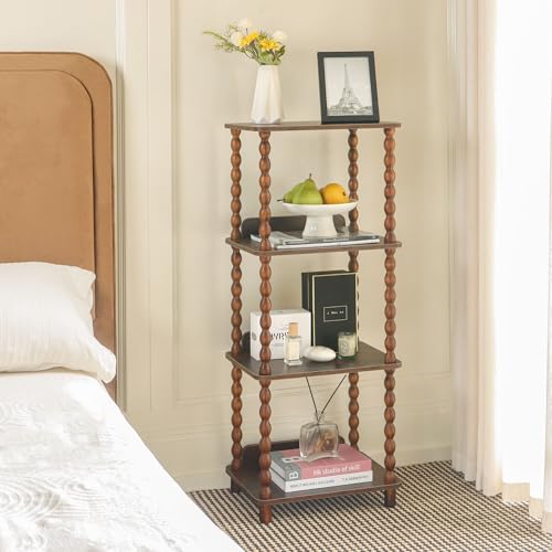 Fultyle Book Shelf, 4-Tier Bookshelf with Storage, Small Bookcase Display Shelves for Small Spaces, Bedroom, Living Room and Office with Solid Wood Legs (Rustic Brown) - color: Rustic Brown