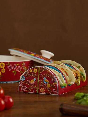 Bico Red Spring Bird Ceramic Taco Holder, Taco Stand Rack Tray, Microwave and Dishwasher Safe - color: Red Spring Bird