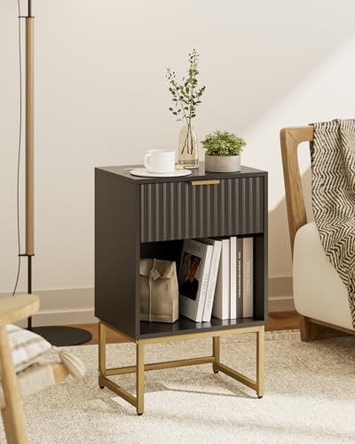 Masupu Fluted Nightstand,Modern Night Stand Wood Bedside Table with Storage Drawer Side End Table for Bedroom,Office,Black - color: Flutted-black