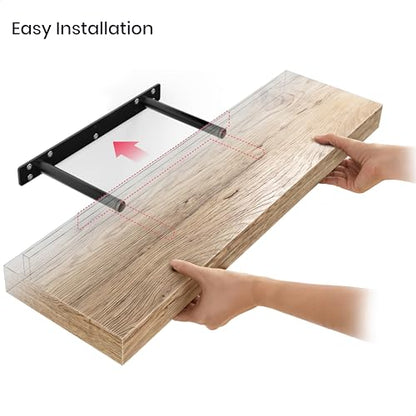 Ballucci Floating Shelves, 24" Wood Wall Shelf Set of 2, with Invisible Brackets for Bathroom, Living Room, Bedroom, Kitchen, Nursery, 6" Deep, Natural Oak - color: Natural Oak, size: 23.6 inches
