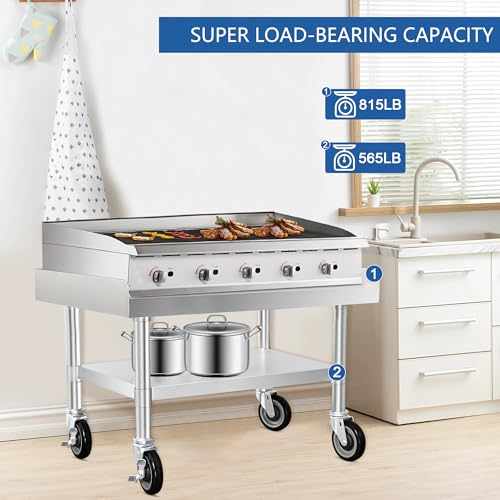 HARDURA Stainless Steel Equipment Work Stand 30" x 36" Prep Table with Under Shelf and Caster for Commercial & Workplace, Home, Hotel, Garage - size: 30" x 36"