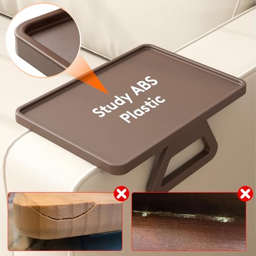 Lifewit Plastic Rotating Couch Armrest Table, Adjustable Sofa Arm Clip Holder Tray for Snack/Fast Food/Fruit/Drink, Large Foldable Stable Sofa Table with Reinforced Clamp, Brown - color: Brown