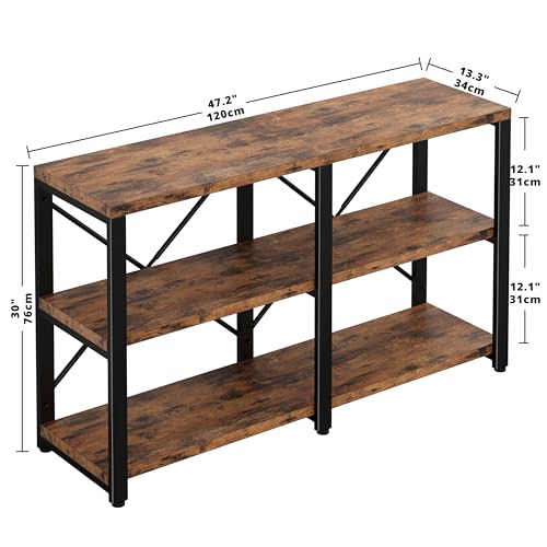 IRONCK Bookshelf Double Wide 47 in 3-Tier, Industrial Bookcases, Wood and Metal Bookshelves, Book Shelves for Home Office Decor Display - size: 47 In