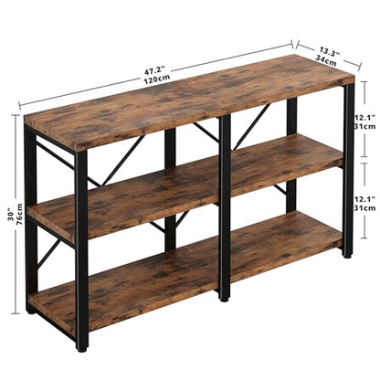 IRONCK Bookshelf Double Wide 47 in 3-Tier, Industrial Bookcases, Wood and Metal Bookshelves, Book Shelves for Home Office Decor Display - size: 47 In