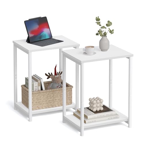 VASAGLE Side Tables Set of 2, Small End Table, Nightstand for Living Room, Bedroom, Office, Bathroom, White ULET272W14 - color: White