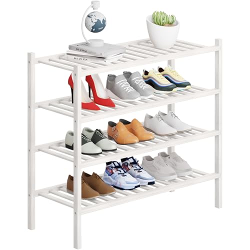 4 Tier Bamboo Shoe Rack Storage Organizer for Closet, Multifunctional Stackable Free Standing Shoe Shelf Organizer for Small Space,Entryway, Hallway, Bathroom27 x11 x26(White, 4 Tier) - color: White, size: 4 Tier