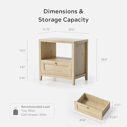 EYYTHUNG Farmhouse Nightstands Set of 2 with Drawer Modern 24" Wide End Table Night Stand Large Wooden Bedside Table with Open Shelf Mid Century Night Stands for Sofa, Light Oak - color: Light Oak, size: 2 PCS