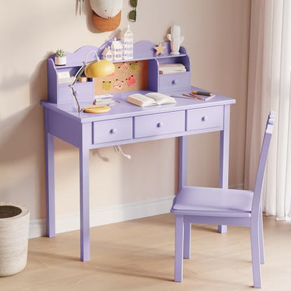 FUNKOCO Home Office Furniture Writing Desk, 36 Inch Computer Work Station with Detachable Hutch for Small Place, 5 Drawers(Purple) - color: 6-purple