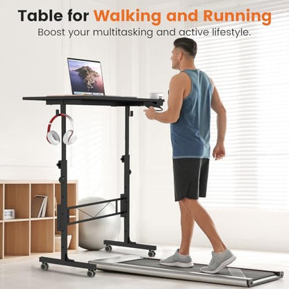 Hadulcet Small Standing Desk Adjustable Height, Mobile Stand Up Desk with Wheels, Portable Walking Pad Table Stand, Rolling Laptop Cart for Standing or Sitting, Black - color: Black