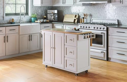 Homestyles Dolly Madison Off-White Mobile Kitchen Island Cart with Wood Drop Leaf Breakfast Bar - color: Soft White