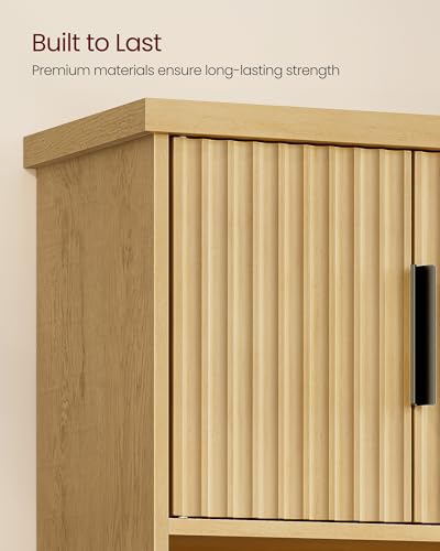 VASAGLE MAXE Collection - Bathroom Cabinet Wall Mounted, Over Toilet Hanging Cabinet with Adjustable Shelf, Towel Bar, Fluted Doors, 7.9 x 17.7 x 24 Inches, Transitional, Oak Beige UBBK137Y01S - color: Oak Beige, style: 2Doors（24"H）