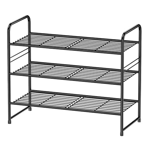 Simple Shoe Rack, 3 Tier Heavy Duty Metal Shoe Shelf 27 Inch Wide, Black - color: Black, size: 3 Tier