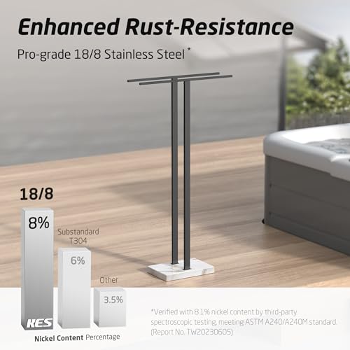 KES Standing Towel Rack, 37", Marble Base, 304 Stainless Steel, Matte Black | Equal-Height, Fits Large Bath Towels, 8.23 Lbs Weighted Marble Base, T-Shaped 18/8 Stainless Steel Rust Resistant, Bathroom - color: White Marble & Black Bar, size: 37" H (Equal