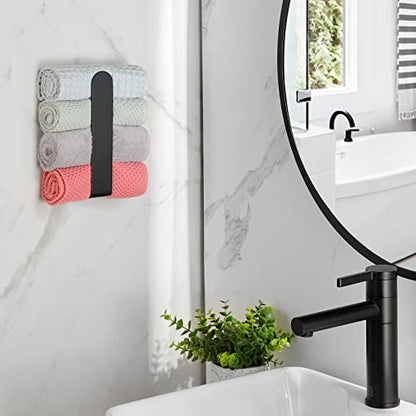 Taozun Hand Towel Holder Black - Self Adhesive Towel Bar Stainless Steel | Strong Sticky, Rustproof, Compact 7.9 inch, Perfect for Bathroom/Kitchen/Renter/Apartment/RV, No Drill, Without Damaging Wall - color: Black, size: 8-inch