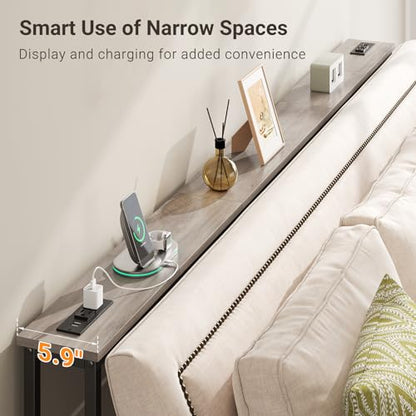 ELYKEN 78.8'' Narrow Console Table with Outlet, Sofa Table Behind Couch | Skinny Entryway Tables with Charging Station for Living Room, Hallway, 5.9 x 78.8 x 29.5in, Gray - color: Grey, size: 5.9"DX78.8"WX29.5"H