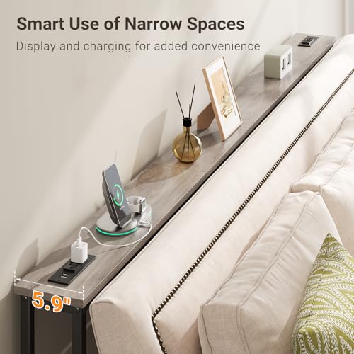 ELYKEN 39.4'' Narrow Console Table with Outlet, Sofa Table Behind Couch | Skinny Entryway Tables with Charging Station for Living Room, Hallway, 5.9 x 39.4 x 29.5in, Gray - color: Grey, size: 5.9"DX39.4"WX29.5"H