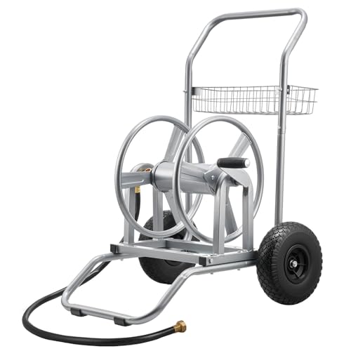 VEVOR Hose Reel Cart, 200/300ft High-Pressure Garden Hose Cart, Hoses Reel Carts with Two Wheels, Handle & Heavy-Duty Mesh Storage Basket, Dual-Purpose Portable Hoses Reels for Garden, Car, Pet - style: 2 in 1 - 200 ft