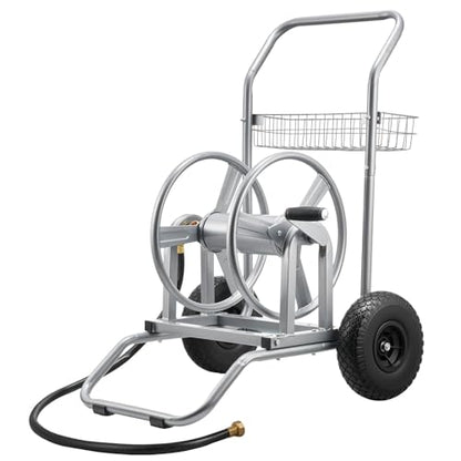 VEVOR Hose Reel Cart, 200/300ft High-Pressure Garden Hose Cart, Hoses Reel Carts with Two Wheels, Handle & Heavy-Duty Mesh Storage Basket, Dual-Purpose Portable Hoses Reels for Garden, Car, Pet - style: 2 in 1 - 200 ft