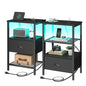 sthmec Nightstands Set of 2, LED Night Stands with Charging Station and Fabric Drawer, Bedside Tables with Drawers, 2- Tier LED Side Tables End Table Charging Station Bedroom, Black - color: Black, style: Power & LED