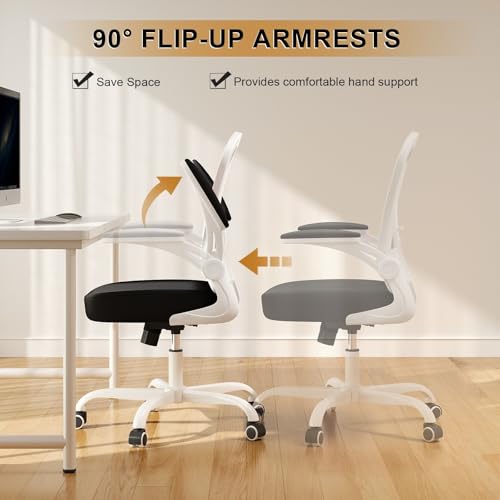 Office Chair, Ergonomic Desk Chairs 330LBS Capacity High Back Mesh Computer Chair with Flip-up Armrests, Comfy Work Chair with Adjustable Lumbar Support - color: Off-white Black