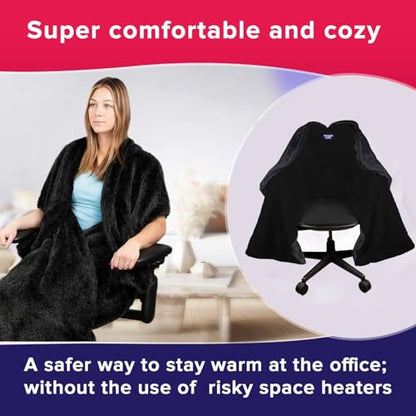Black Fur: The Original Office Chair Blanket by SnuggleBack; Cozy Comfy Office Desk Chair Wrap Attaches for Hands-Free Warmth. Stay Warm In The Winter or Summer. (Black Faux Fur) - color: Black