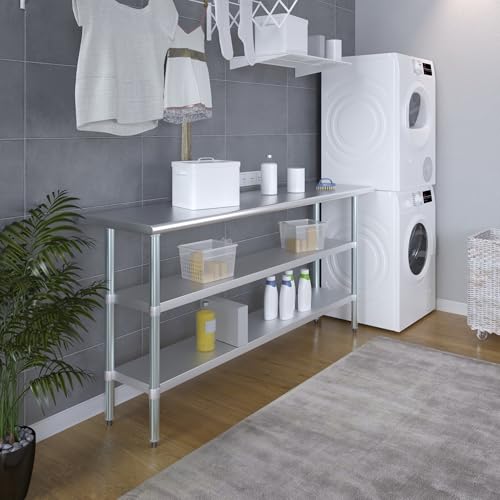 Stainless Steel Work Table with 2 Shelves | Metal Utility Table | Commercial & Residential NSF Utility (Stainless Steel Table with 2 Shelves, 72" Long x 18" Deep) - size: 72" Long x 18" Deep