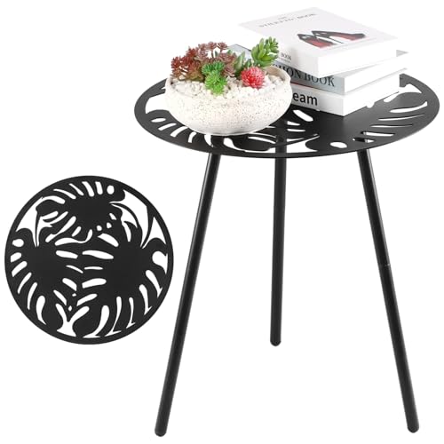 Party Zealot 1 Pack Extra-Large Metal Outdoor Side Tables 18 Inches Outside End Table for Patio Round Accent Garden Corner Table for Small Spaces, Balcony, Porch Plant Stand Indoor - color: Black, style: 1 pack/ 18 in