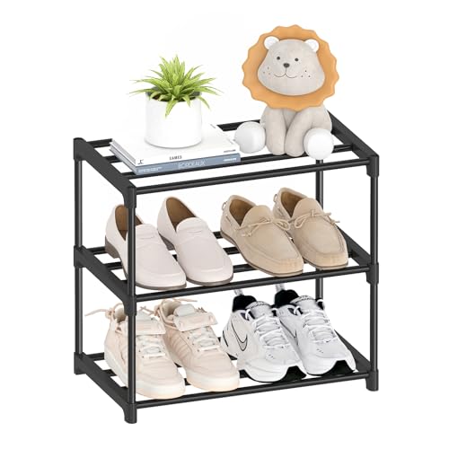 Autonomier 3 Tier Extra Small Shoe Rack (16.3" Wide), Lightweight Shelf | Narrow Stackable Shoe Shelf for Kids Toddler Adult, Shoe Storage Organizer for Closet Dorm, Front Door Entrance, Entryway - size: 3-Tier