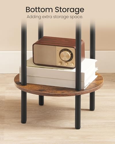 CHOEZON Side Table Set of 2, 2-Tier Round End Table, Small Nightstand with Sturdy Metal Tube, Industrial Coffee Table, for Living Room, Bedroom, Rustic Brown and Black TBZ01P2BF - color: Rustic Brown + Black