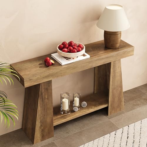 47.24" Farmhouse Entryway Console Table, Narrow Sofa Table Behind Couch, Wooden Rectangular Entry Table with Storage Shelves for Entrance, Hallway, Living Room, Foyer