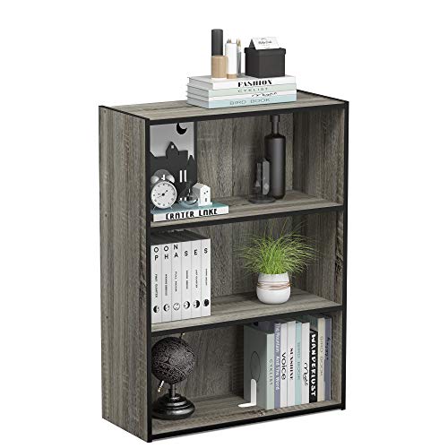 Furinno PASIR Book Shelf, 3-Tier Bookshelf, Storage Shelves Bookcase, 9.7 x 23.7 x 31.5, for Living Room, Bedroom, Home Office, French Oak - color: French Oak Grey, size: 3-Tier