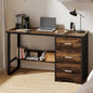 MaverickFurni Small Computer Desk with Drawers, 47 Inch Home Office Desk with 3 Drawers & Bottom Shelves, Study Desk with Storage for Bedroom, Writing and Work, Black and Brown