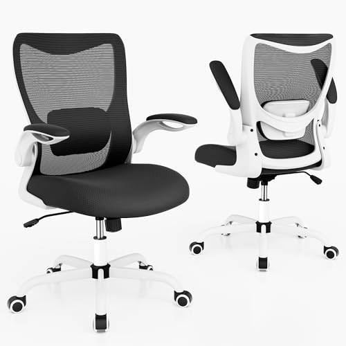 MUXX.STIL Office Chair, Ergonomic Desk Chair with Adjustable Lumbar Support and Flip up Armrest, Breathable Mesh Computer Chair for Home Office, White - color: White